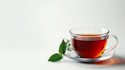 Cup of Tea with Green Leaves.