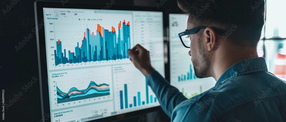 Wall mural an e-commerce analyst reviewing website traffic data.