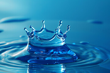 Regal blue water drop with a crown, symbolizing purity and elegance