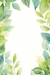 green leaves frame, watercolor cute greeting card or wedding invitation template with copy space