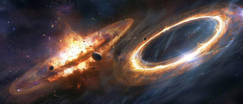 Witness the collision of two protoplanetary disks forming a binary star system.