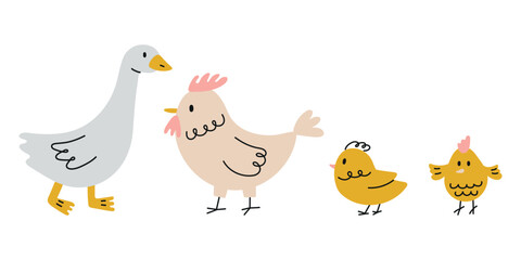 Flat vector set of cute farm animals