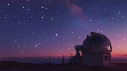 Obraz premium Observatory with a large telescope under a clear, starry sky, detailed celestial objects, serene and awe-inspiring night scene