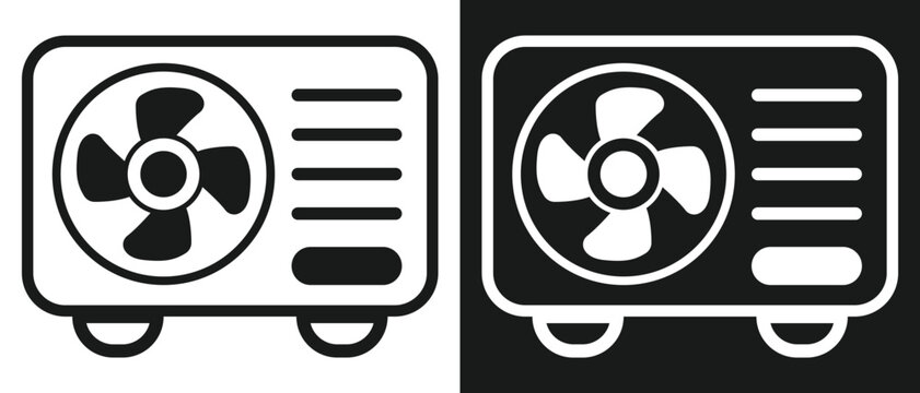 Heat pump icon. Ac outdoor unit icon in line style icon, isolated on white and black background. Heating and cooling appliance. Vector