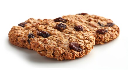 Three Raisin Oatmeal Cookies on White Background