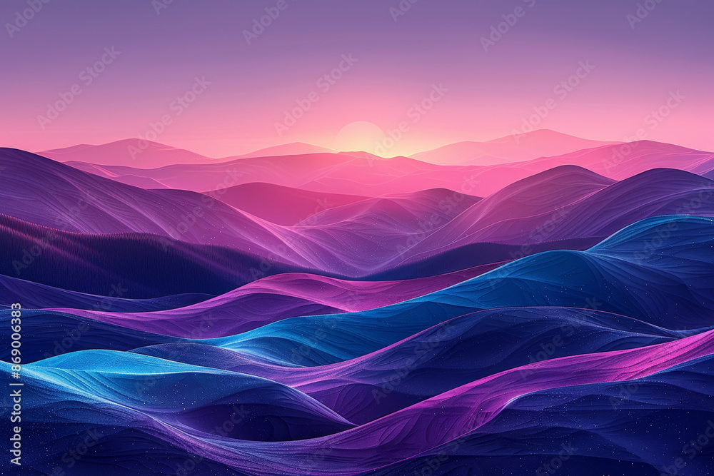 Wall mural A beautiful mountain range with a pink and purple sunset in the background