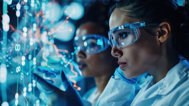 Graph and data of various female and male employees People and data processing during the pandemic with digital images