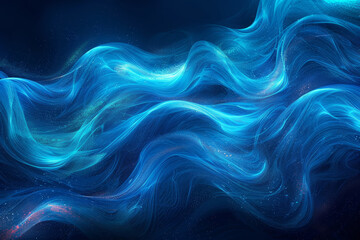 Obraz premium Abstract Blue Wavy Digital Art with Light Streaks and Sparkles on Dark Background