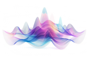 futuristic holographic projection with geometric waves emanating from a central point on a white background.