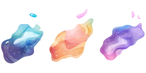 series of abstract magical auras that have their own color and shape floating on a white background.