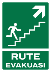 ISO emergency and first aid safety signs in indonesian_rute evakuasi tangga arah (kanan atas) size a4/a3/a2/a1
