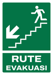 ISO emergency and first aid safety signs in indonesian_rute evakuasi tangga arah (kiri bawah) size a4/a3/a2/a1