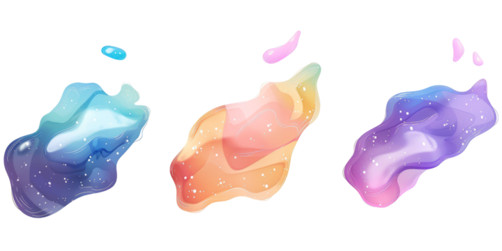 series of abstract magical auras that have their own color and shape floating on a white background.