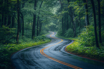 Fototapeta premium Serpentine Road Through a Lush Forest