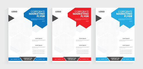 a4 marketing flyer design, modern template set, digital promotional leaflet layout.