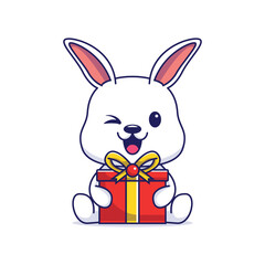 cute rabbit holding gift cartoon vector