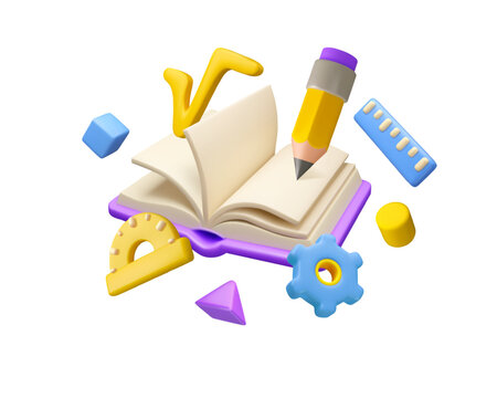 Mathematics class vector 3d icon. Back to school cartoon design isolated. Geometry and algebra education illustration.