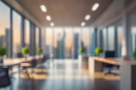 Blurred empty open space office. Abstract light bokeh at office interior background