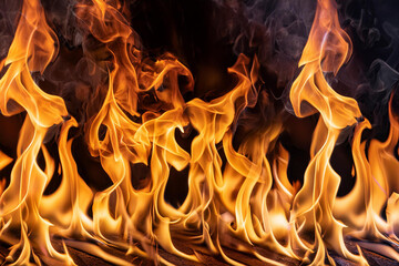Fire flame burning and fire glowing on black background.