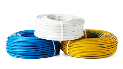 Three Spools of Electrical Wire on White Background