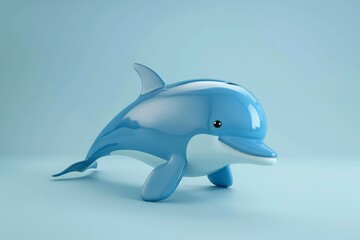 Naklejka premium Cartoon dolphin with smooth skin and a playful smile on a monochrome background in 3D styl , genetated by ai