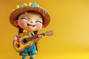 childish girl  musician cute character style 3D rendering , generated by ai