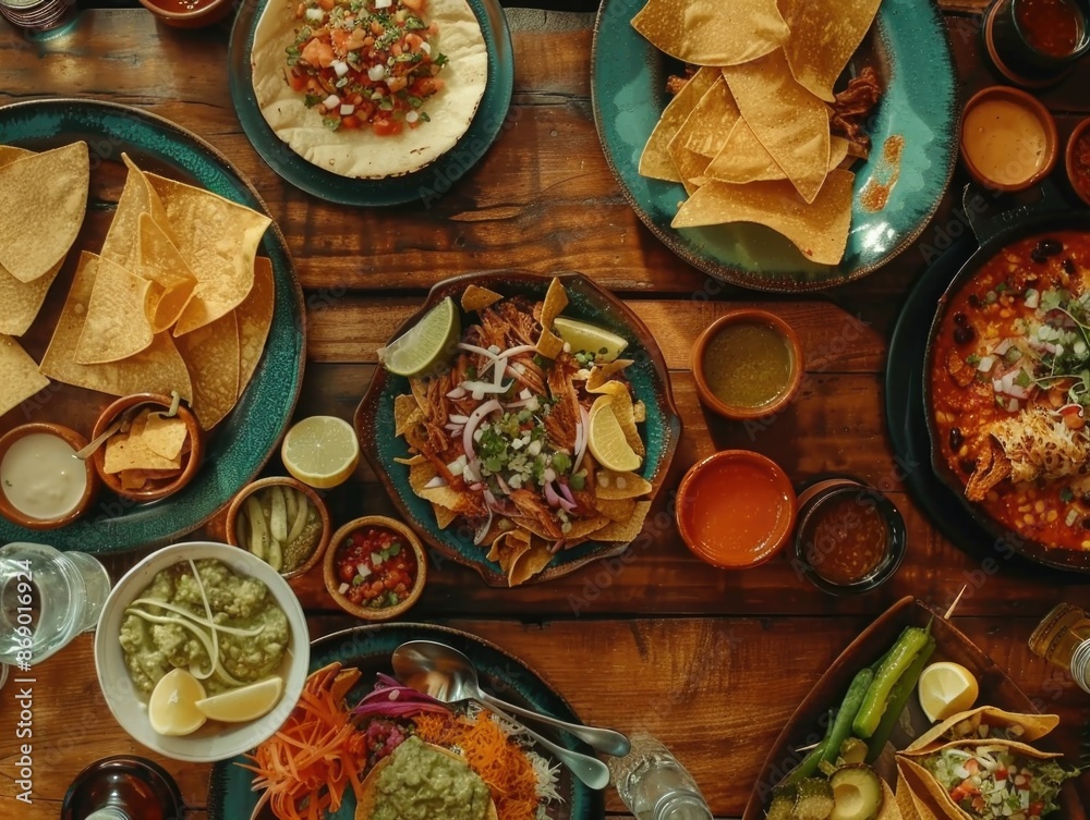 Wall mural wooden table with food