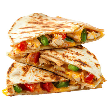 Delicious, freshly made chicken quesadilla with melted cheese and vibrant bell peppers, perfect for a tasteful snack or meal.