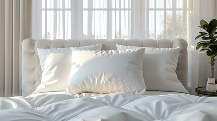 Fototapeta premium several white pillows on a white bed