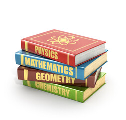 3d render of stack old colorful books on a white background.