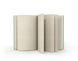 3d render of one open book on a white background.