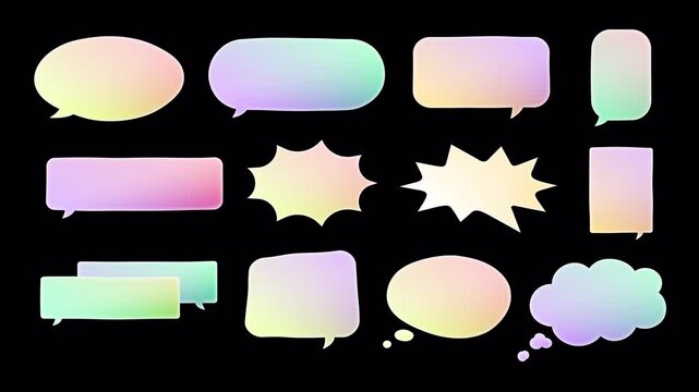 Pastel Pop Speech Bubbles: Dynamic Gradient Animation Set, wiggling up and down, jelly bubbling, comic chat cloud, talking bubble, dreaming symbol, thoughts, Loop motion graphic alpha channel