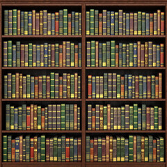 Bookshelf full of books background. Old library.