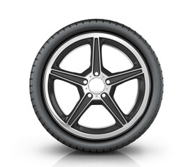 Automobile wheel on a white background.