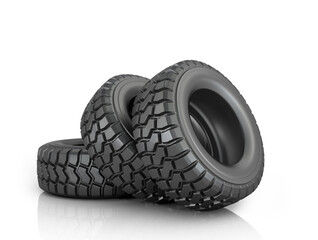 Three tires on a white background.