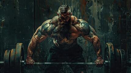 Fototapeta premium Powerlifter Deadlifting Impressive Weight with Intense Facial Expression and Moody Lighting