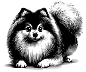 Hand drawn Cute Pomeranian dog in full-body, vector sketch isolated on white background.	