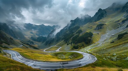 An asphalt road leading into the mountains img