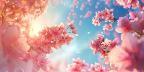 Pink flowers suspended in mid-air