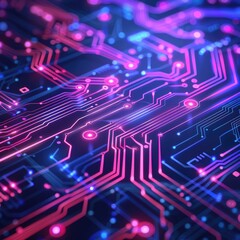 Illuminated Circuit Pathways, Futuristic Technology Background with Glowing Electronic Networks on Dark Backdrop