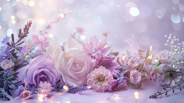 Whimsical handwritten style on a pastel backdrop. Soft pink and lavender tones, flowers, and fairy lights. Dreamy congratulations setting.
