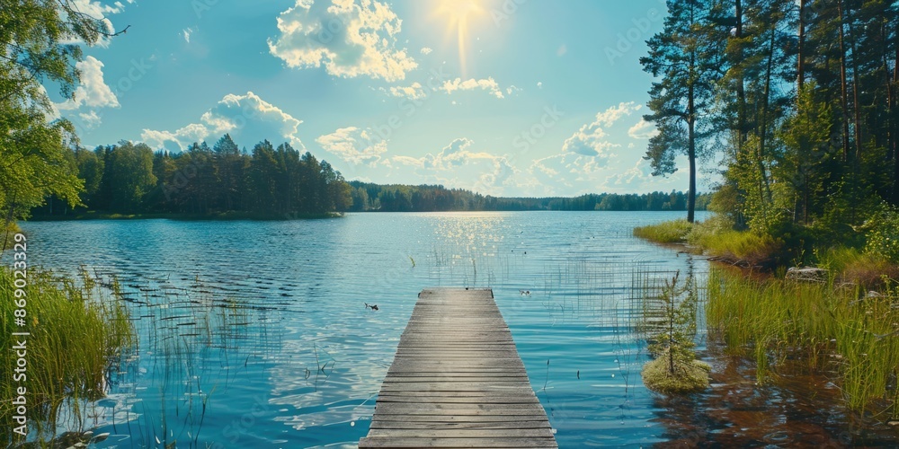 Poster Lakeside Dock Surrounded by Trees