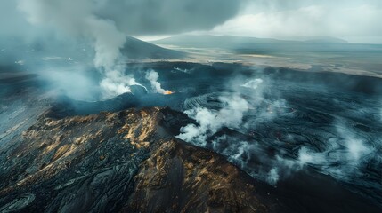 Volcanic landscape with black lava fields picture