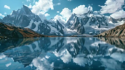 An alpine lake surrounded by snow-capped peaks image