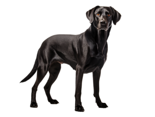 a black dog standing on a white background