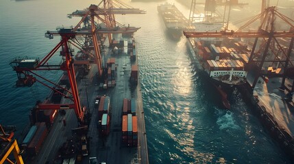 Cargo ships in a major international port img