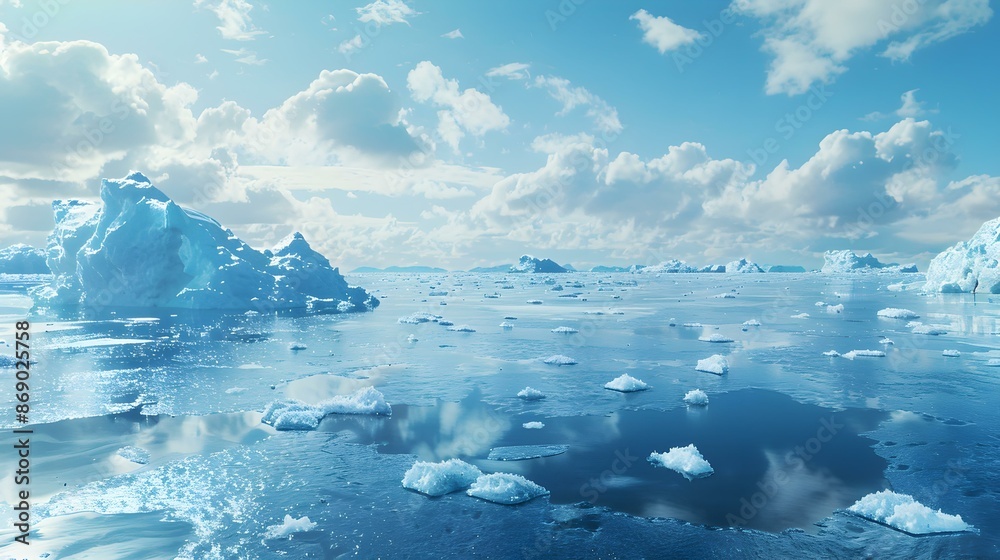 Wall mural A frozen sea with icebergs floating img