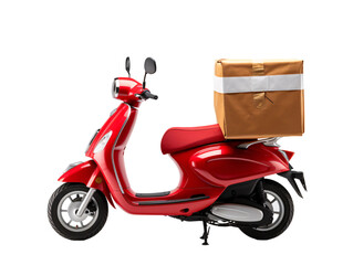 a red scooter with a box on the back