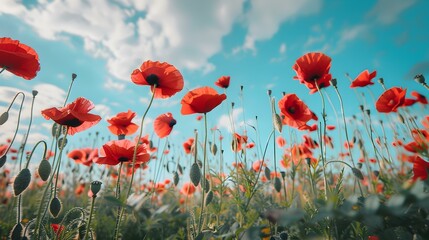 Obraz premium Landscape in a field of blooming poppies image