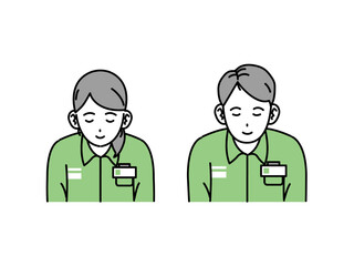 お辞儀をするコンビニ店員、スタッフのイラスト